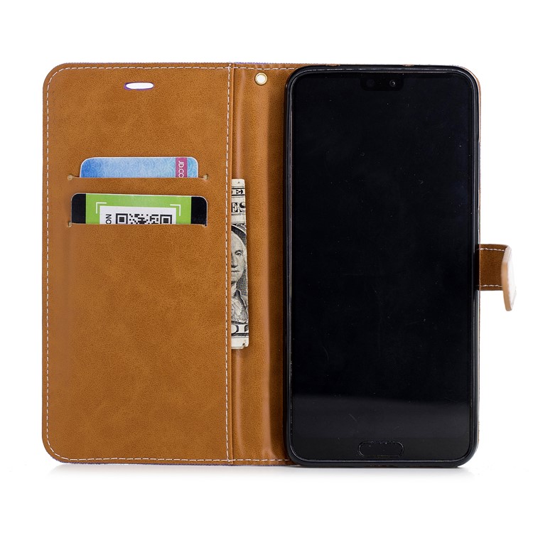 Jeans Cloth Texture Wallet Stand Leather Mobile Casing for Huawei P20 Pro - Purple-10