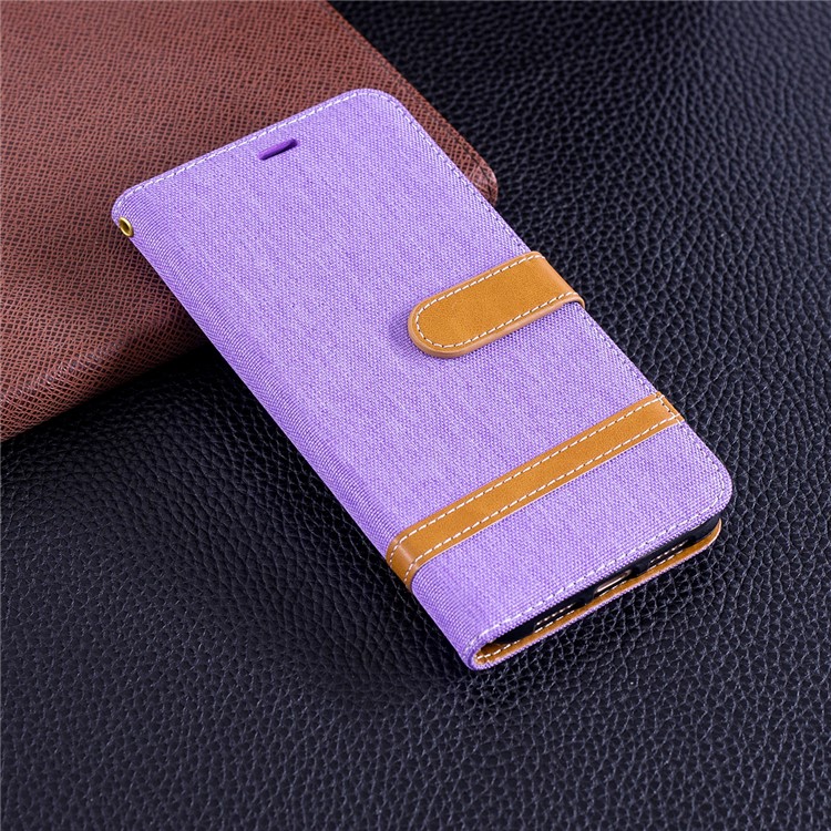 Jeans Cloth Texture Wallet Stand Leather Mobile Casing for Huawei P20 Pro - Purple-2