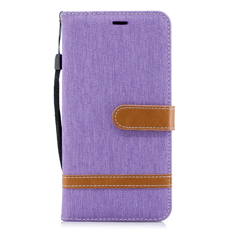 Jeans Cloth Texture Wallet Stand Leather Mobile Casing for Huawei P20 Pro - Purple-4