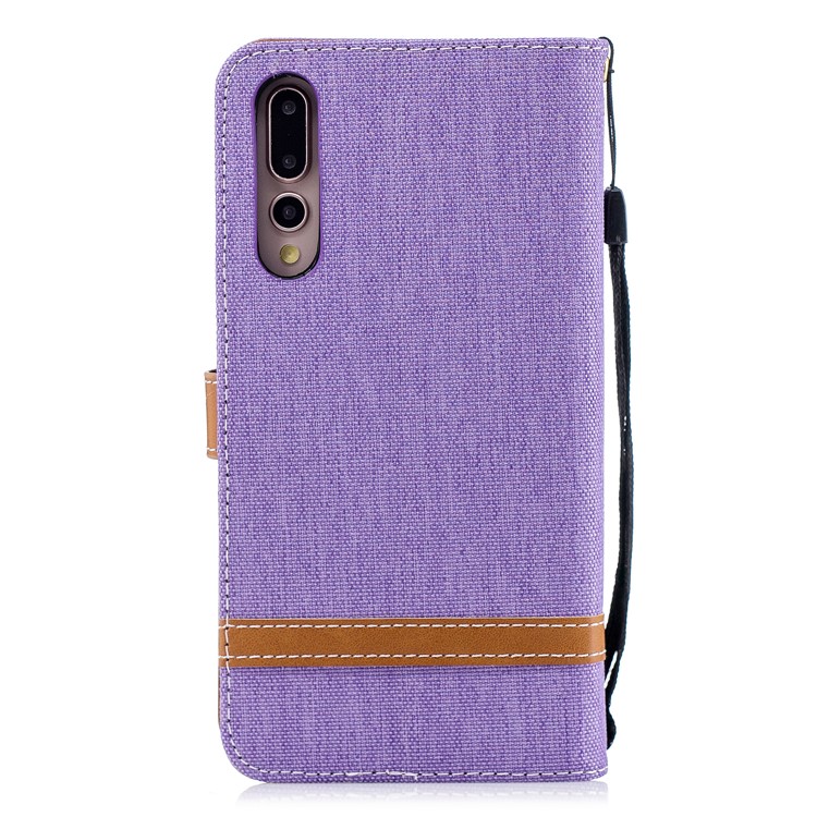 Jeans Cloth Texture Wallet Stand Leather Mobile Casing for Huawei P20 Pro - Purple-5