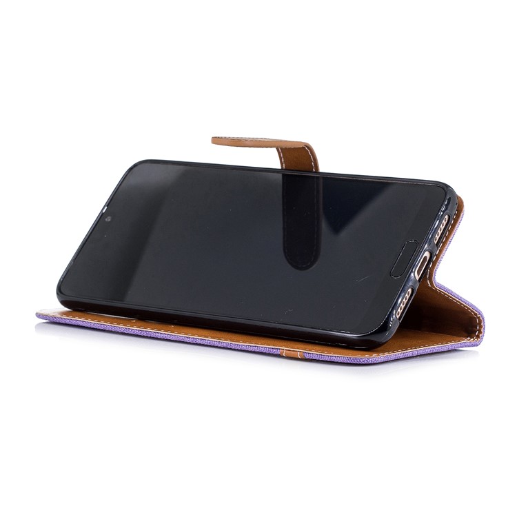 Jeans Cloth Texture Wallet Stand Leather Mobile Casing for Huawei P20 Pro - Purple-7