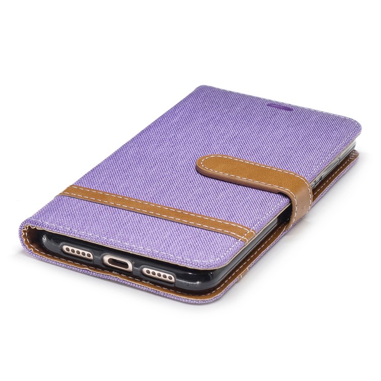 Jeans Cloth Texture Wallet Stand Leather Mobile Casing for Huawei P20 Pro - Purple-8