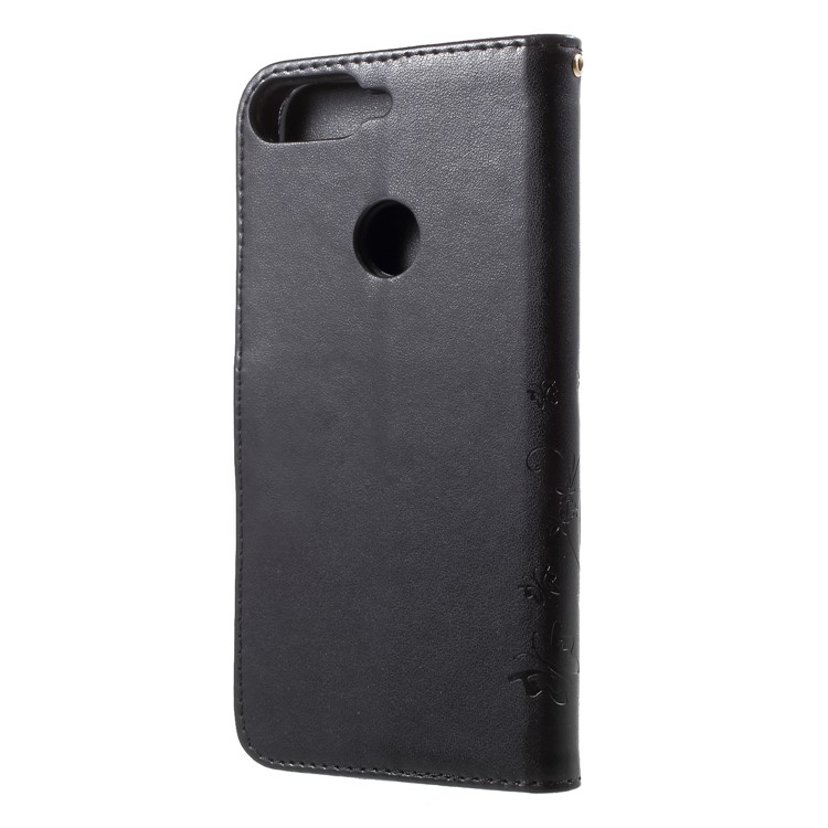 Imprinted Butterfly and Flower Leather Wallet Case with Strap for Huawei Y7 Prime (2018) / Honor 7C / Enjoy 8 - Black-2