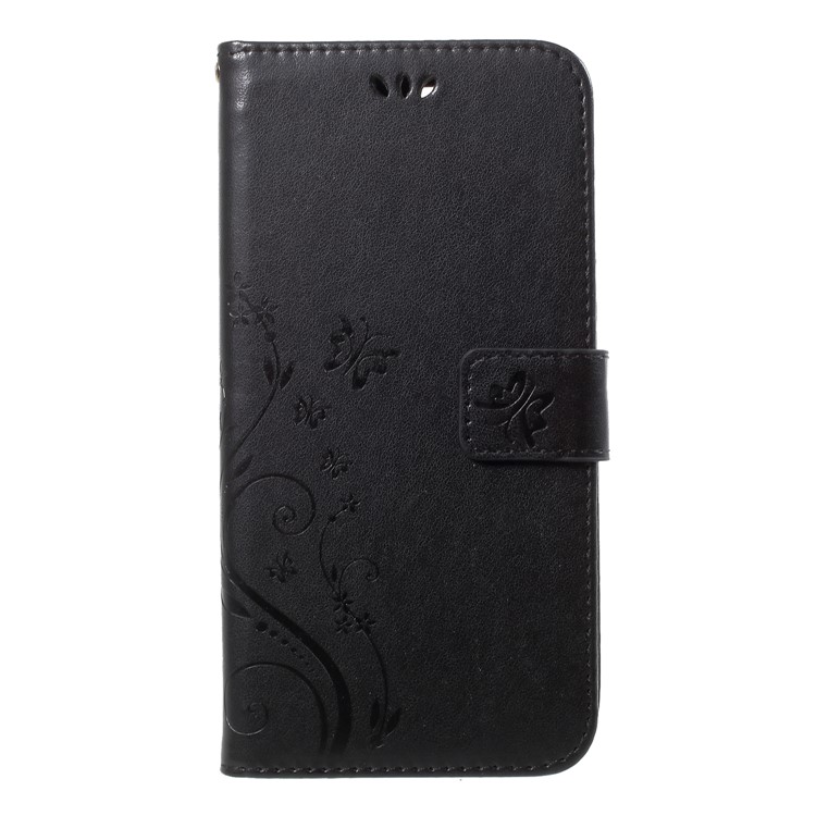 Imprinted Butterfly and Flower Leather Wallet Case with Strap for Huawei Y7 Prime (2018) / Honor 7C / Enjoy 8 - Black-3