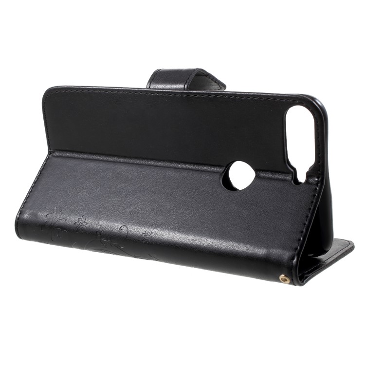 Imprinted Butterfly and Flower Leather Wallet Case with Strap for Huawei Y7 Prime (2018) / Honor 7C / Enjoy 8 - Black-4