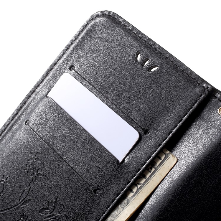 Imprinted Butterfly and Flower Leather Wallet Case with Strap for Huawei Y7 Prime (2018) / Honor 7C / Enjoy 8 - Black-6