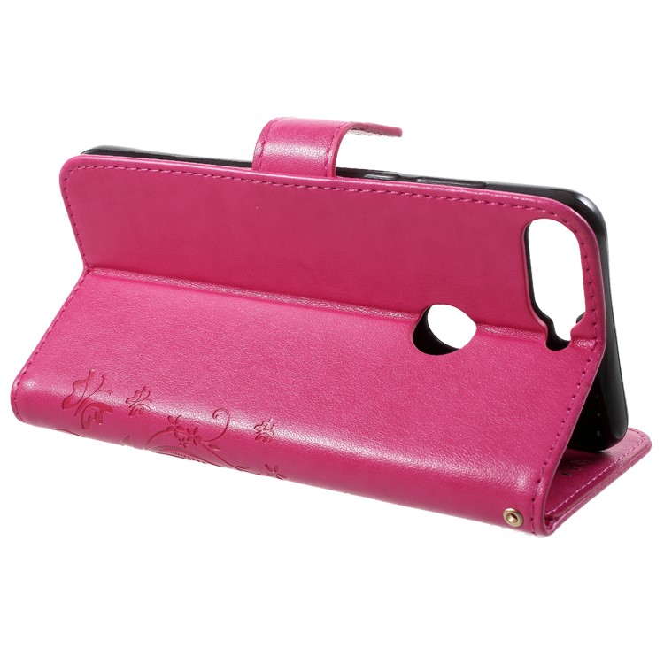 Imprinted Butterfly and Flower Leather Wallet Cover with Strap for Huawei Y7 Prime (2018) / Honor 7C / Enjoy 8 - Rose-4
