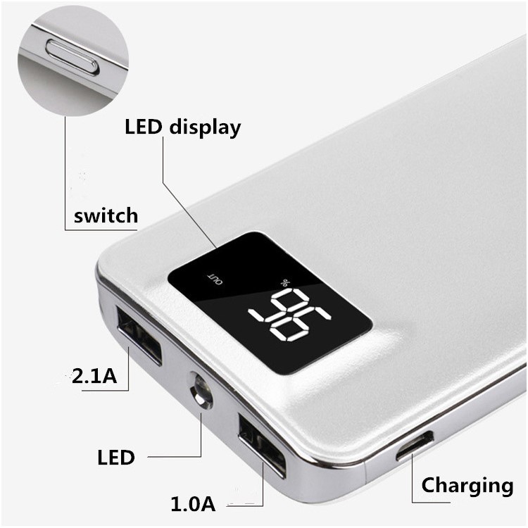 T13 8000mAh Dual USB Ports Power Bank with LED Display for Smart Phones and Tablets - White-5