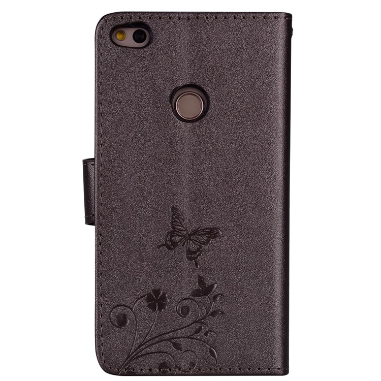 For Huawei P8 Lite (2017)/Honor 8 Lite Imprinted Butterfly Flower Rhinestone Leather Wallet Case with Mirror - Black-5