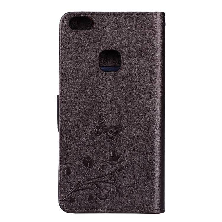 For Huawei P10 Lite Imprinted Butterfly Flower Rhinestone Leather Wallet Case with Mirror - Black-5