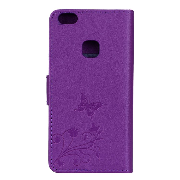 For Huawei P10 Lite Imprinted Butterfly Flower Rhinestone Leather Stand Phone Casing with Mirror - Purple-5