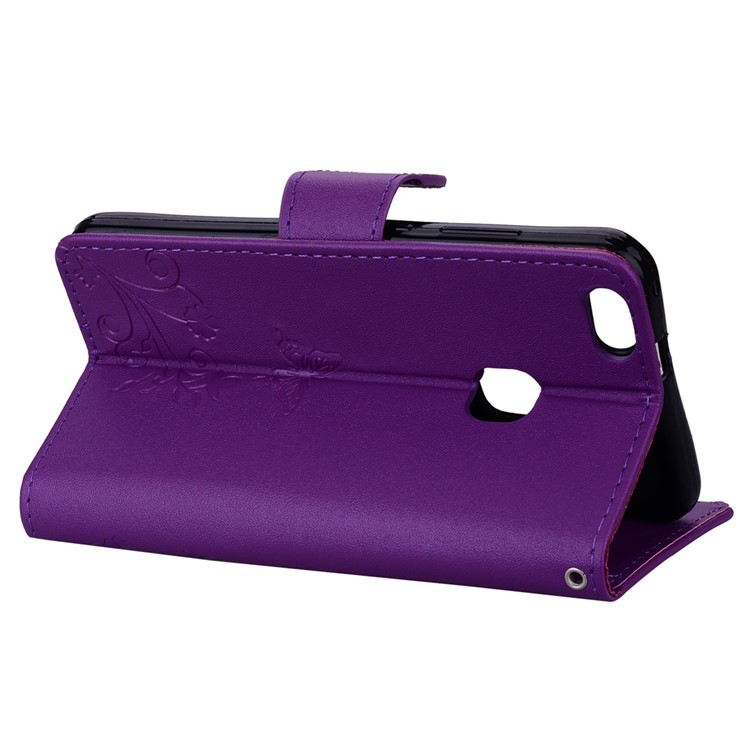 For Huawei P10 Lite Imprinted Butterfly Flower Rhinestone Leather Stand Phone Casing with Mirror - Purple-6