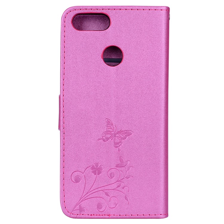 Imprinted Butterfly Flower Pattern Rhinestone Leather Wallet Cover for Huawei Honor 7X - Rose-5