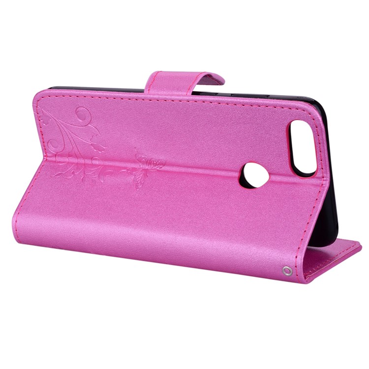 Imprinted Butterfly Flower Pattern Rhinestone Leather Wallet Cover for Huawei Honor 7X - Rose-6