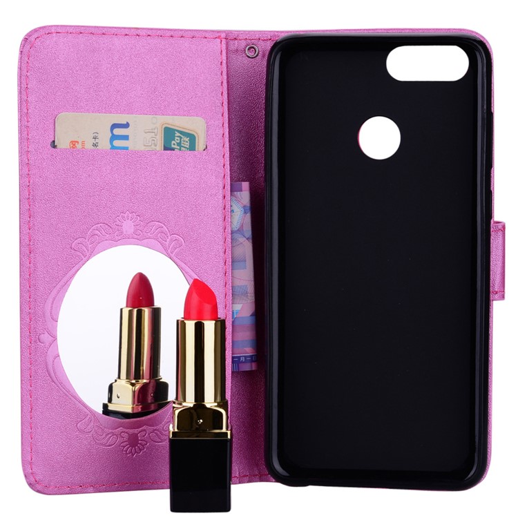 Imprinted Butterfly Flower Pattern Rhinestone Leather Wallet Cover for Huawei Honor 7X - Rose-7
