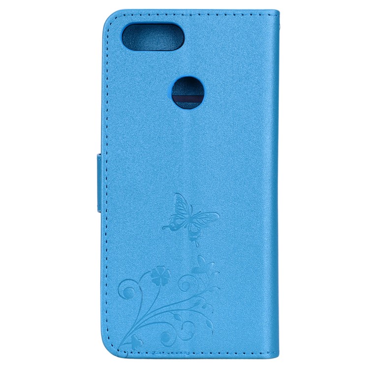 Imprinted Butterfly Flower Pattern Rhinestone PU Leather Wallet Case for Huawei Honor 7X - Blue-5