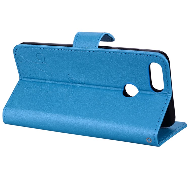 Imprinted Butterfly Flower Pattern Rhinestone PU Leather Wallet Case for Huawei Honor 7X - Blue-6