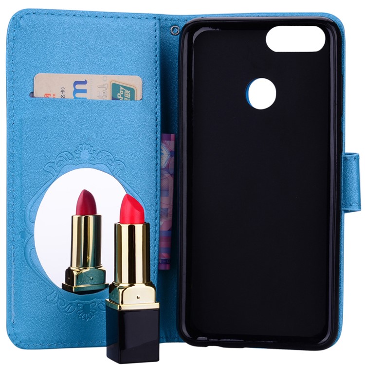 Imprinted Butterfly Flower Pattern Rhinestone PU Leather Wallet Case for Huawei Honor 7X - Blue-7