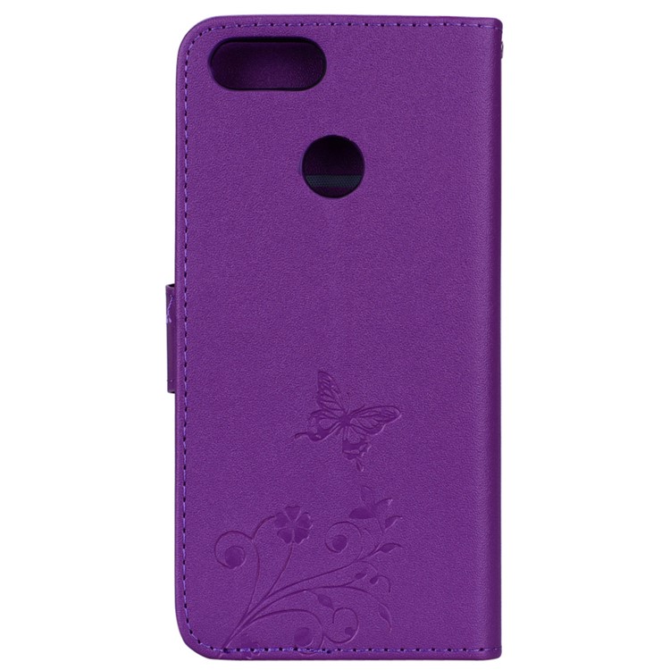 Imprinted Butterfly Flower Pattern Rhinestone Magnetic Leather Wallet Case for Huawei Honor 7X - Purple-5
