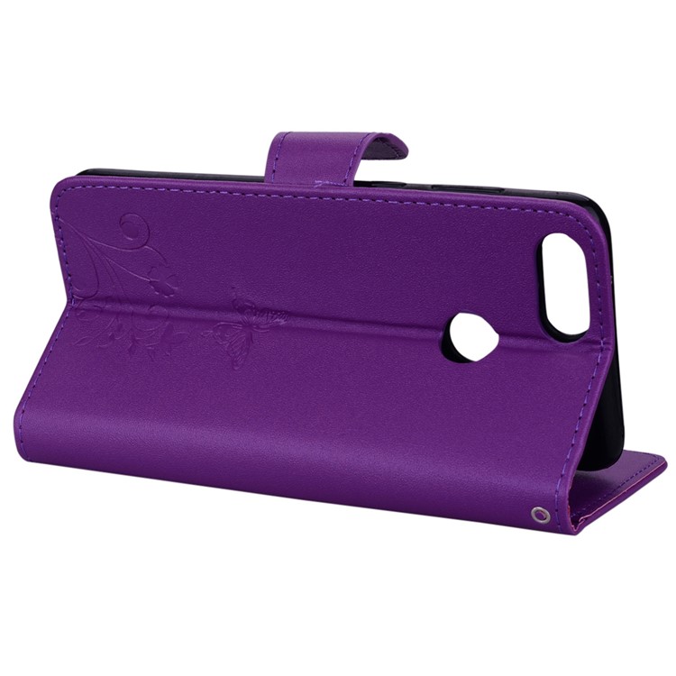 Imprinted Butterfly Flower Pattern Rhinestone Magnetic Leather Wallet Case for Huawei Honor 7X - Purple-6