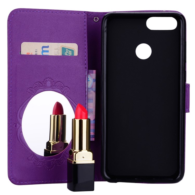 Imprinted Butterfly Flower Pattern Rhinestone Magnetic Leather Wallet Case for Huawei Honor 7X - Purple-7