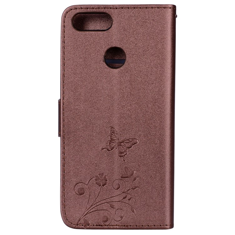 Imprinted Butterfly Flower Pattern Rhinestone Leather Wallet Case Phone Shell for Huawei Honor 7X - Brown-5