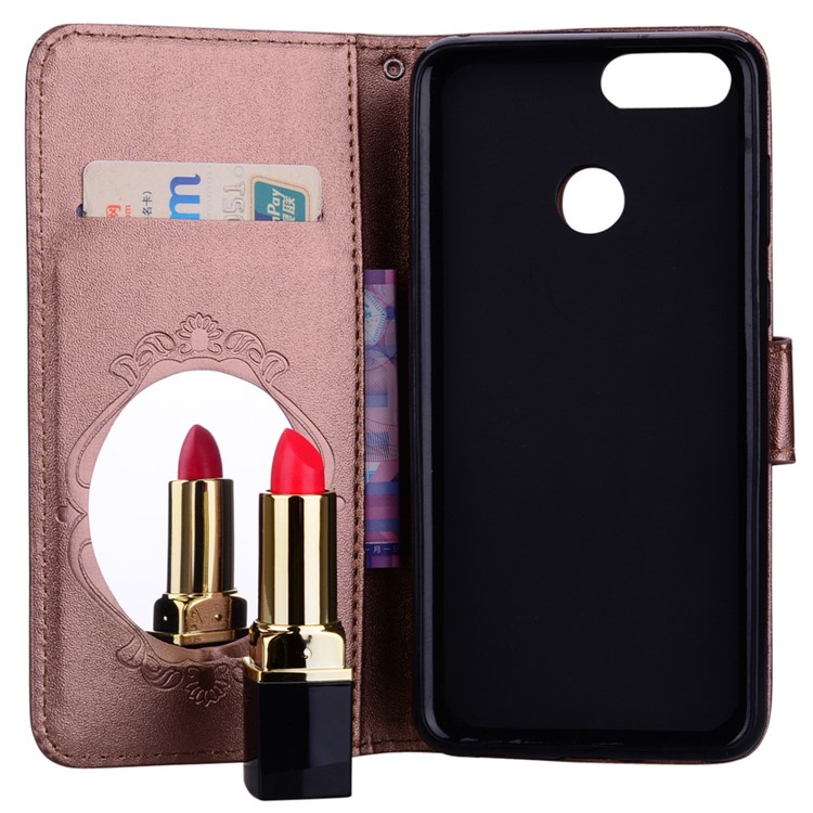 Imprinted Butterfly Flower Pattern Rhinestone Leather Wallet Case Phone Shell for Huawei Honor 7X - Brown-7