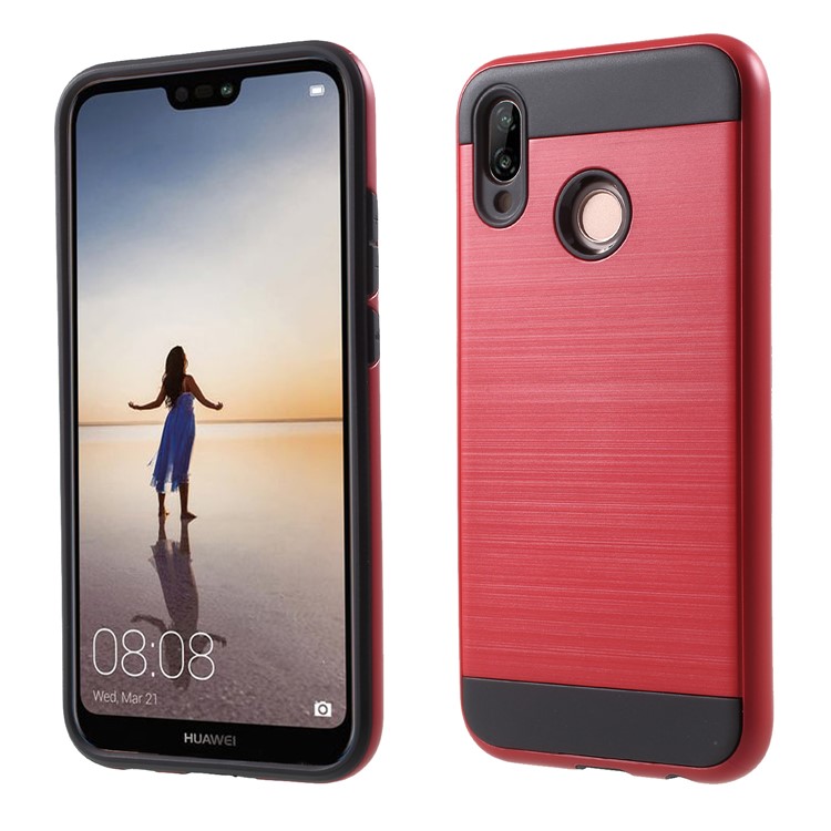 Brushed PC + TPU Hybrid Phone Case for Huawei P20 Lite / Nova 3e - Red-1