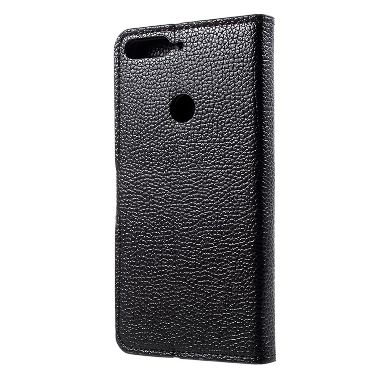 Litchi Skin Leather Wallet Case for Huawei Enjoy 8/Honor 7C /Y7 Prime (2018) - Black-3