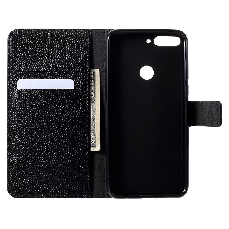 Litchi Skin Leather Wallet Case for Huawei Enjoy 8/Honor 7C /Y7 Prime (2018) - Black-5