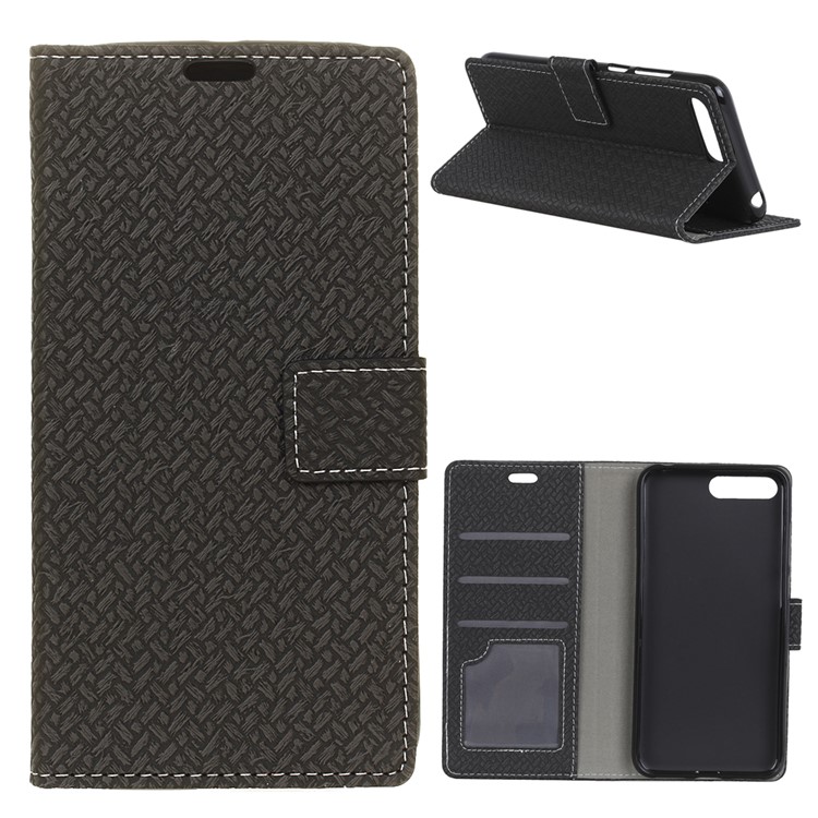 Woven Pattern Leather Wallet Case for Huawei Y6 (2018) / Honor 7A (without Fingerprint Sensor) - Black-1