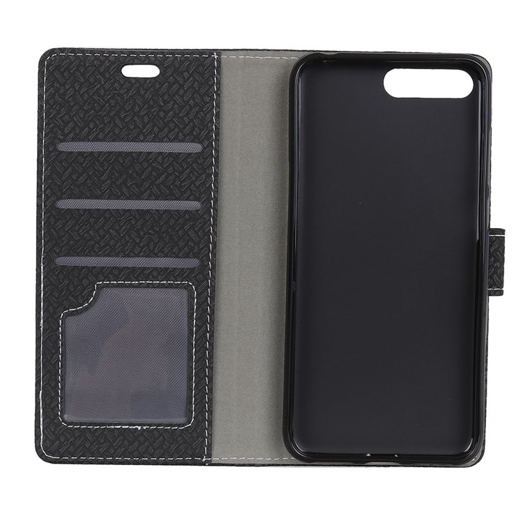 Woven Pattern Leather Wallet Case for Huawei Y6 (2018) / Honor 7A (without Fingerprint Sensor) - Black-4