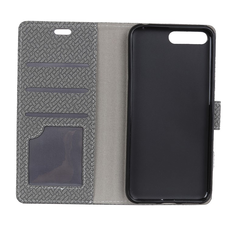 Woven Pattern Leather Wallet Cover for Huawei Y6 (2018) / Honor 7A (without Fingerprint Sensor) - Grey-3