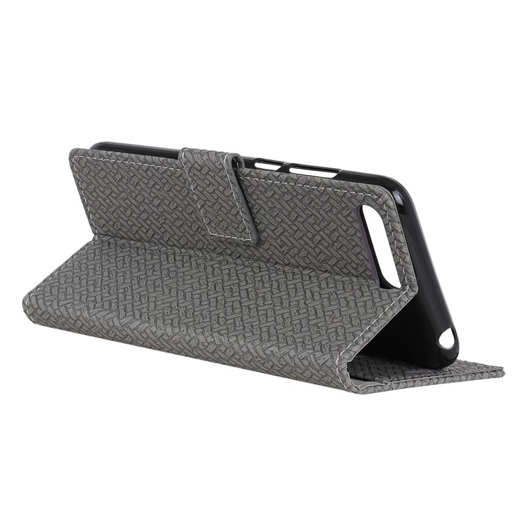 Woven Pattern Leather Wallet Cover for Huawei Y6 (2018) / Honor 7A (without Fingerprint Sensor) - Grey-4