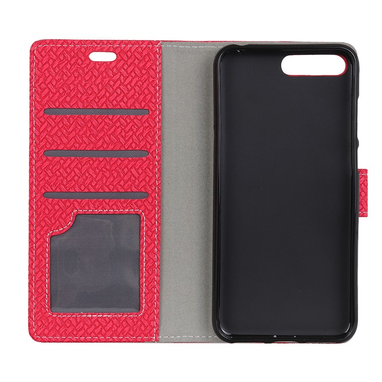 Woven Pattern Leather Wallet Shell Case for Huawei Y6 (2018) / Honor 7A (without Fingerprint Sensor) - Red-3