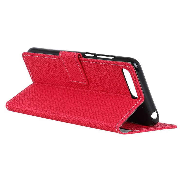 Woven Pattern Leather Wallet Shell Case for Huawei Y6 (2018) / Honor 7A (without Fingerprint Sensor) - Red-4