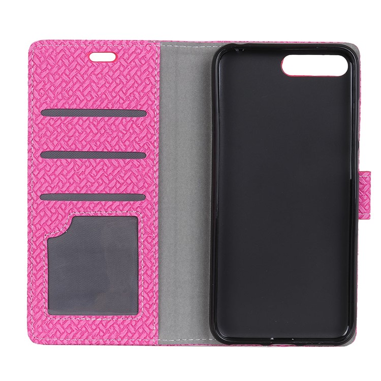 Woven Pattern Leather Wallet Case Phone Shell for Huawei Y6 (2018) / Honor 7A (without Fingerprint Sensor - Rose-3