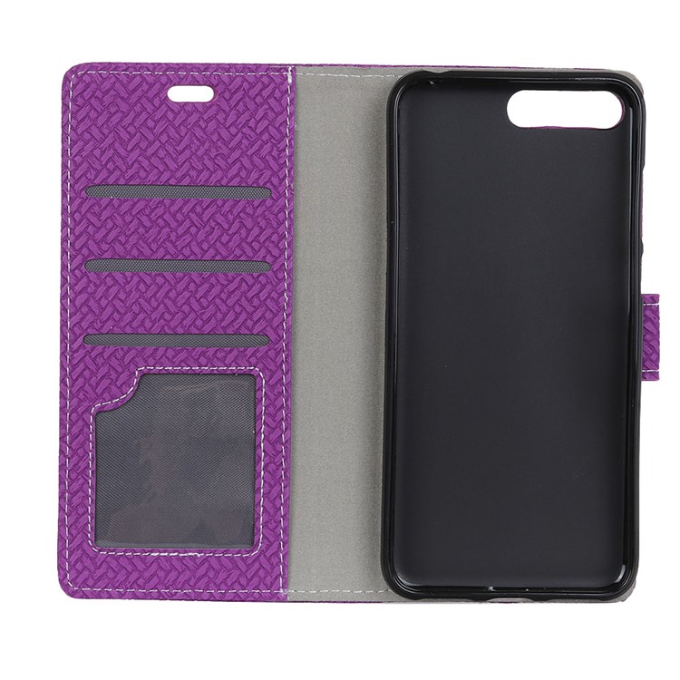 Woven Pattern Wallet Leather Stand Case for Huawei Y6 (2018) / Honor 7A (without Fingerprint Sensor) - Purple-3