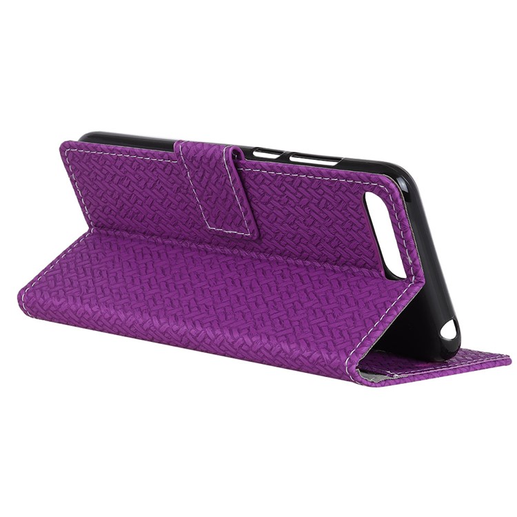 Woven Pattern Wallet Leather Stand Case for Huawei Y6 (2018) / Honor 7A (without Fingerprint Sensor) - Purple-4