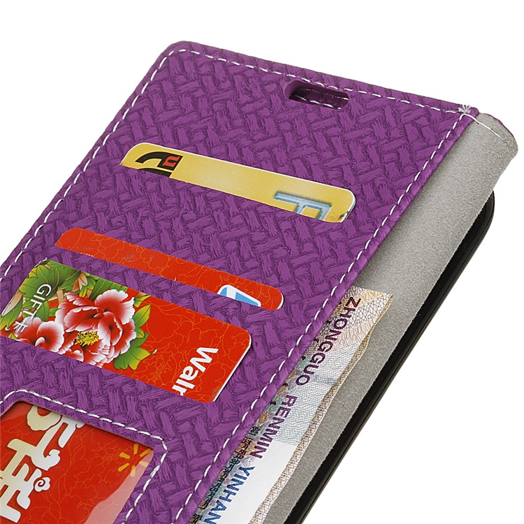 Woven Pattern Wallet Leather Stand Case for Huawei Y6 (2018) / Honor 7A (without Fingerprint Sensor) - Purple-5