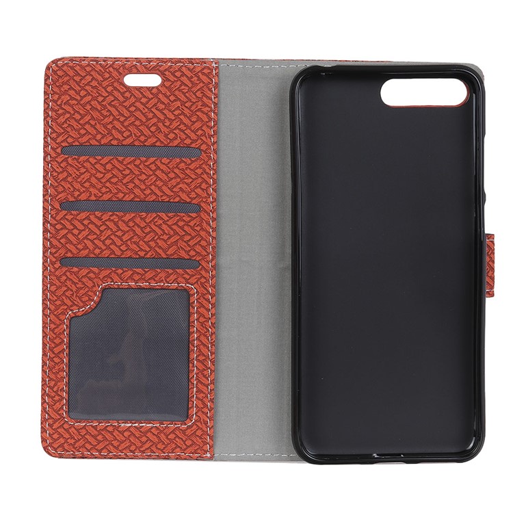 Woven Pattern Wallet Leather Stand Cover for Huawei Y6 (2018) / Honor 7A (without Fingerprint Sensor) - Brown-3