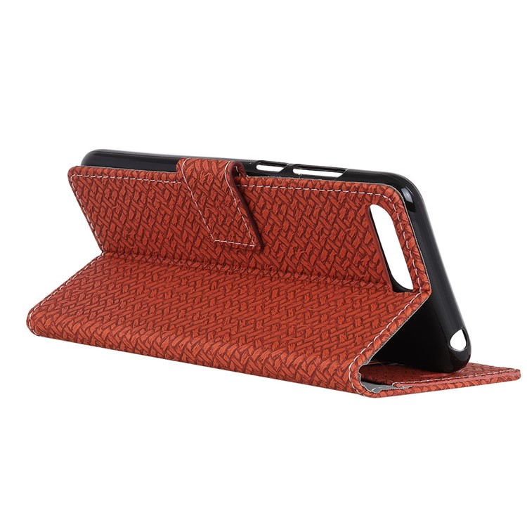 Woven Pattern Wallet Leather Stand Cover for Huawei Y6 (2018) / Honor 7A (without Fingerprint Sensor) - Brown-4
