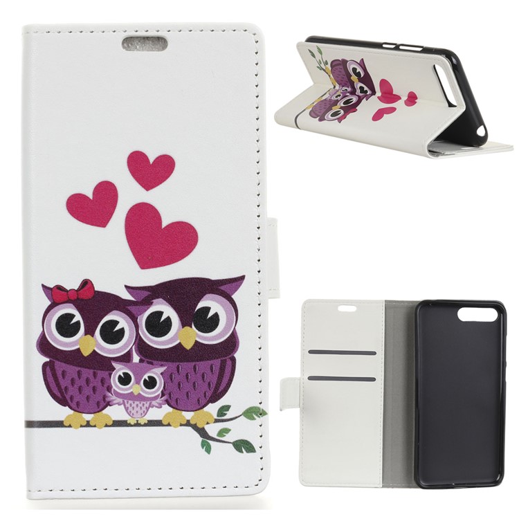 Pattern Printing Stand Leather Wallet Mobile Case for Huawei Y6 (2018)/Honor 7A (without Fingerprint Sensor) - Sweet Owl Family-1