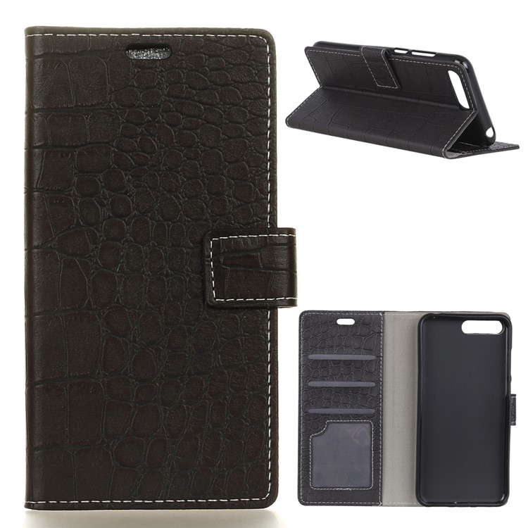 Vintage Crocodile Texture Wallet Stand Leather Case for Huawei Y6 (2018) - Black-1