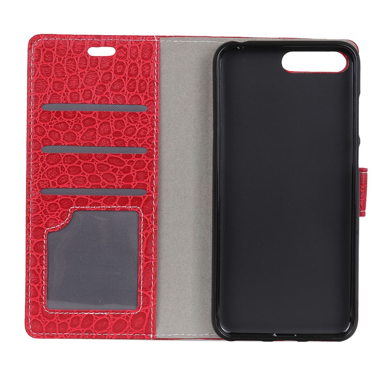 Vintage Crocodile Texture PU Leather Wallet Stand Shell for Huawei Y6 (2018) / Honor 7A (without Fingerprint Sensor) - Red-3