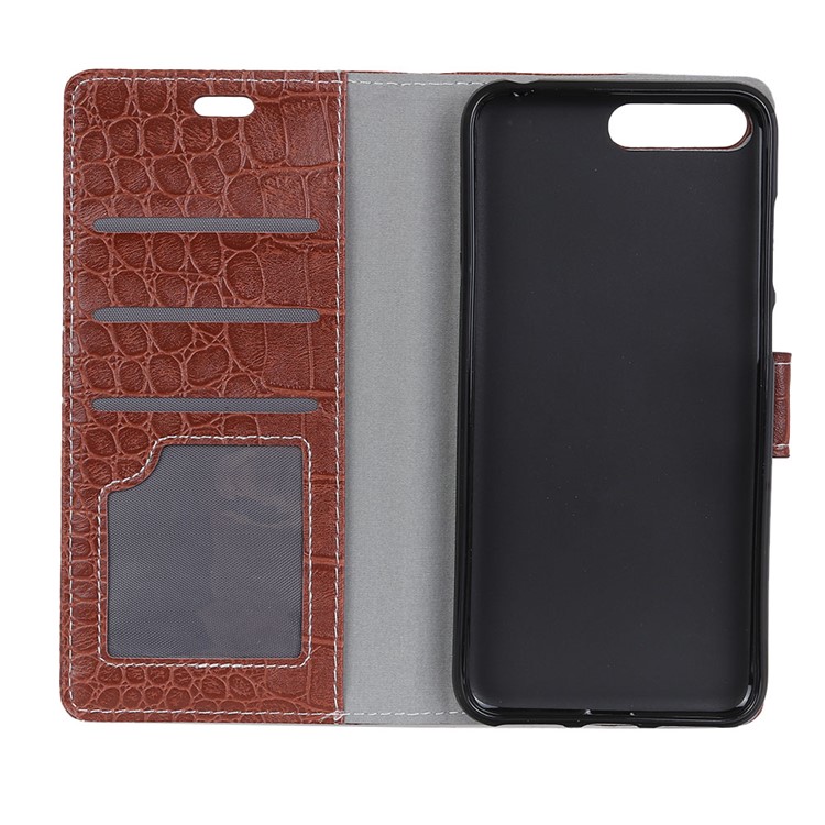 Vintage Crocodile Texture Leather Wallet Stand Phone Shell for Huawei Y6 (2018) / Honor 7A (without Fingerprint Sensor) - Brown-3