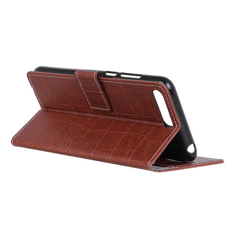 Vintage Crocodile Texture Leather Wallet Stand Phone Shell for Huawei Y6 (2018) / Honor 7A (without Fingerprint Sensor) - Brown-4