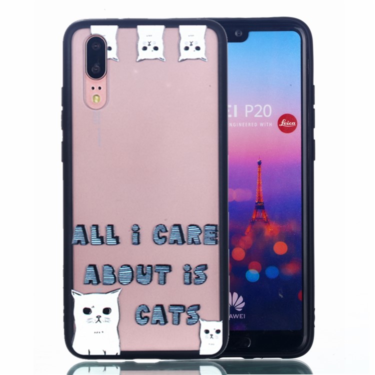 For Huawei P20 Embossed Rubberized PC TPU Hybrid Back Case - All I Care About Is Cats-1
