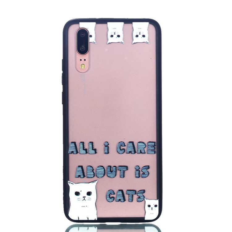 For Huawei P20 Embossed Rubberized PC TPU Hybrid Back Case - All I Care About Is Cats-2