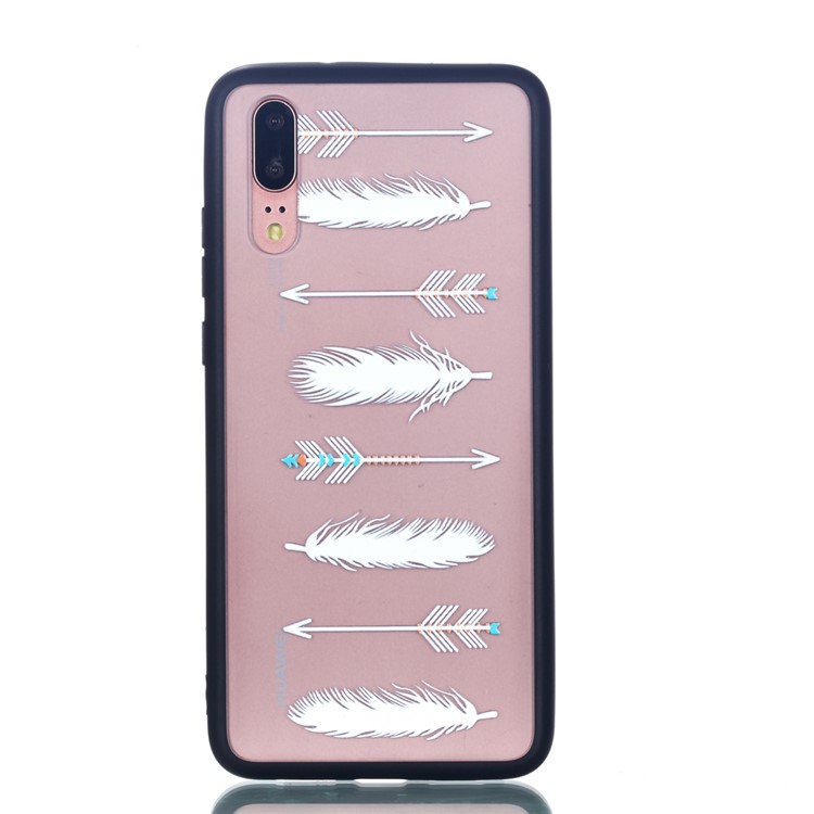 For Huawei P20 Embossed Rubberized PC TPU Hybrid Cover Case - White Feather and Arrow-2